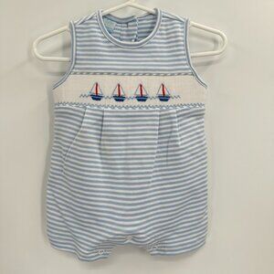 Petit Bebe Baby Boy 3 Months Blue Stripe Romper Sailboats Smocked Bubble